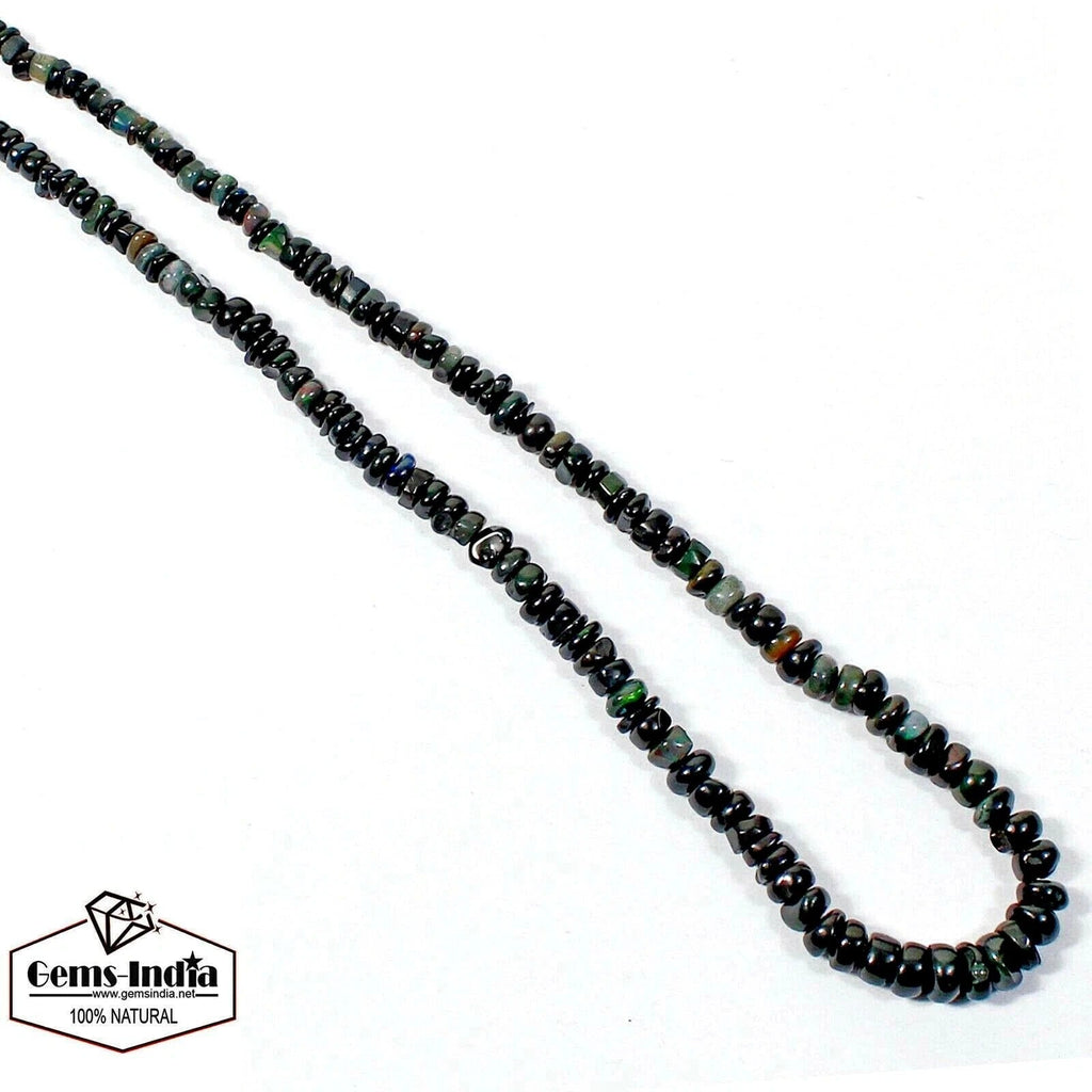 42.80 Cts Natural Ethiopian Welo Fire Black Opal Round Cab Gems Bead Strand 16"