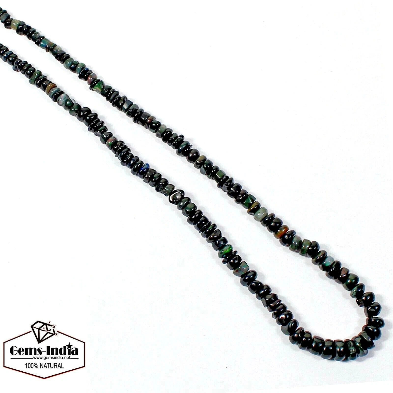 42.80 Cts Natural Ethiopian Welo Fire Black Opal Round Cab Gems Bead Strand 16"