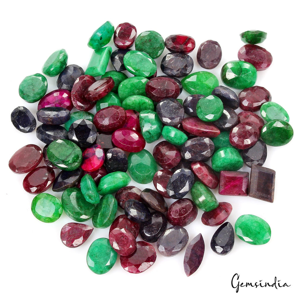 1180 Ct Natural Ruby Emerald Sapphire Mix Cut Loose Ring Size Gemstones ~ 94 Pcs