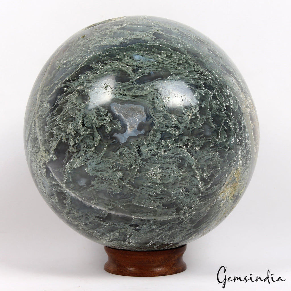4 in Large Natural Moss Agate Geode Druzy Sphere Quartz Crystal Ball Healing