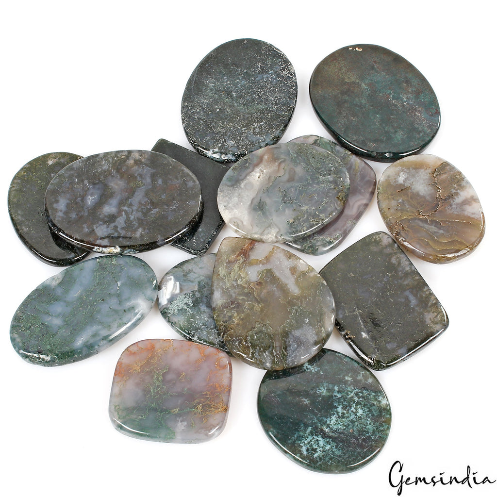 1600 Ct Natural Moss Agate Green/White Untreated Mix Cabochon 39-57mm Gemstones