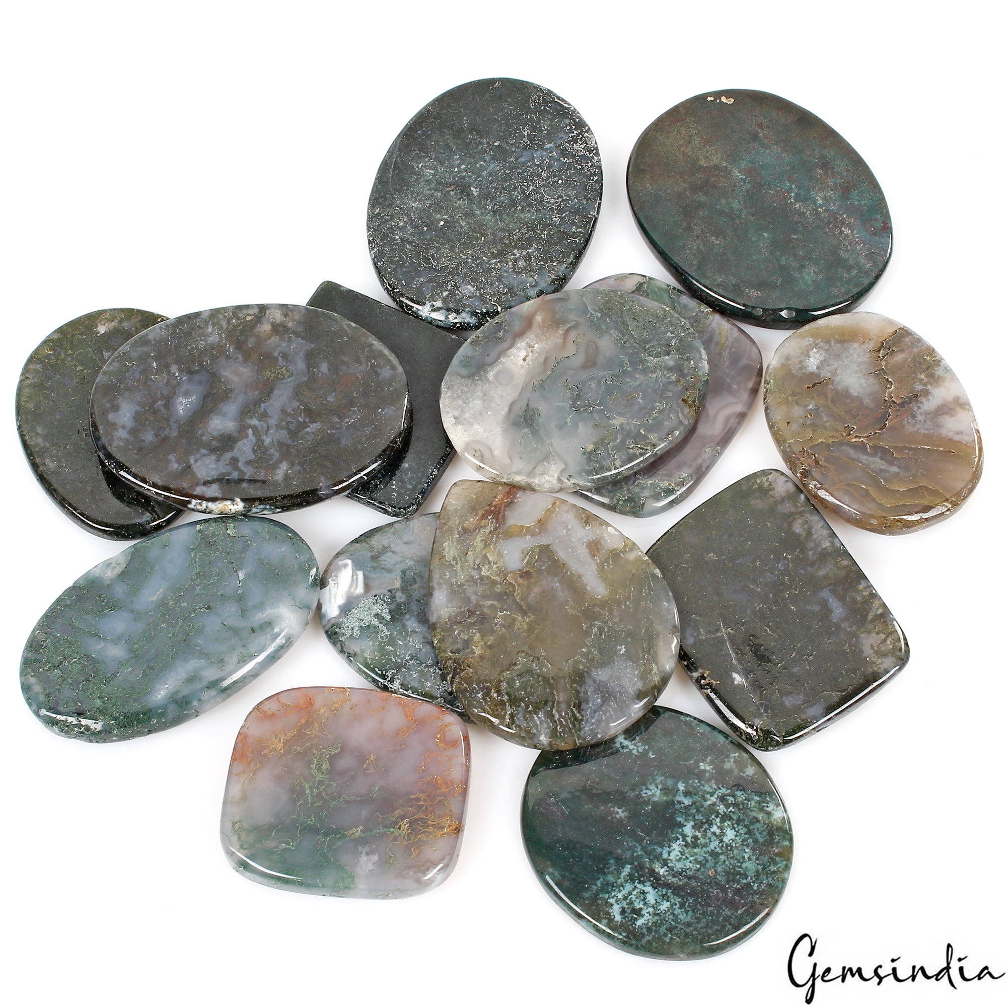 1600 Ct Natural Moss Agate Green/White Untreated Mix Cabochon 39-57mm Gemstones