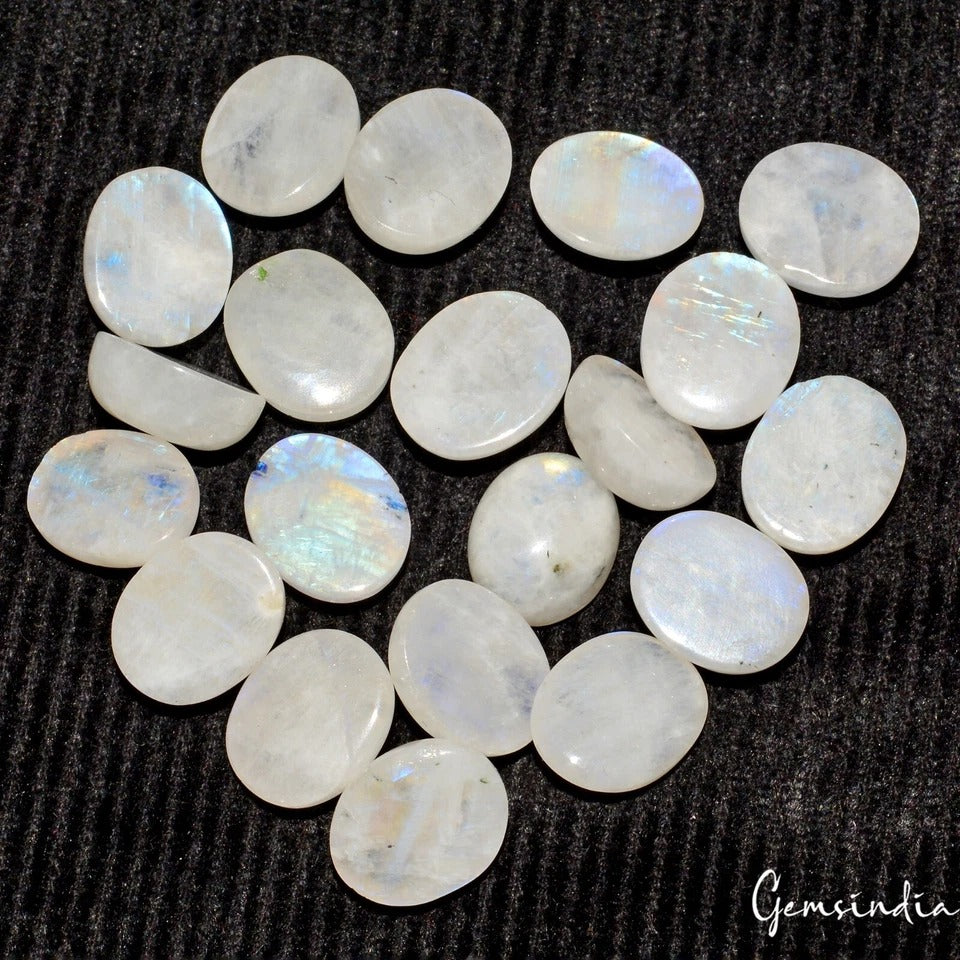 Lot 20 Pcs Natural Rainbow Moonstone Blue Fire 12mmx10mm Oval Cabochon Gemstones