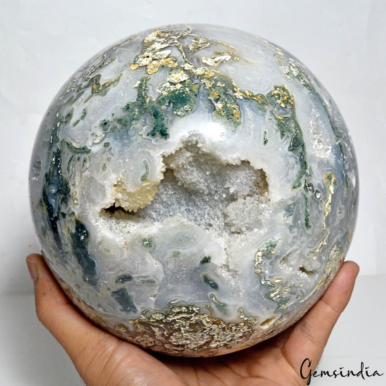 6.62 Kg Natural Dendrite Moss Agate Druzy Crystal Mineral Reiki Sphere 6.75 Inch