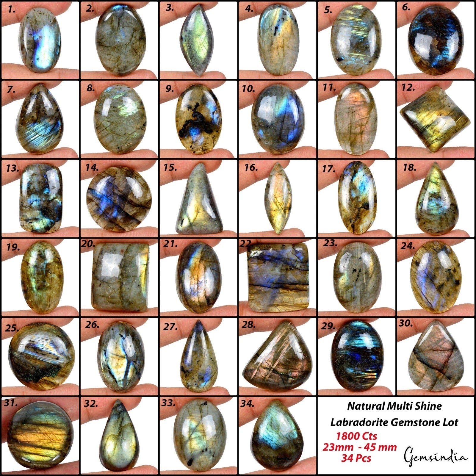 34 Pcs Natural Labradorite Flashy Untreated 23-45mm Mix Shape Cabochon Gemstones