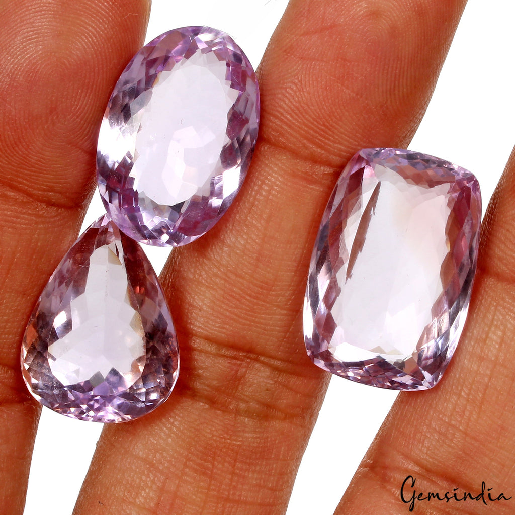 68.65 Ct Natural Purple Amethyst Loose Mix cut Unheated Gemstones, Brazil/ 3 Pcs