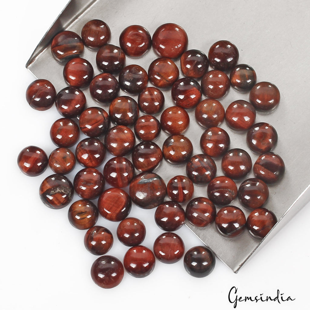 180 Cts/24 Pcs Natural Untreated Red Tiger Eye Round Loose Gem Lot For Jewelry