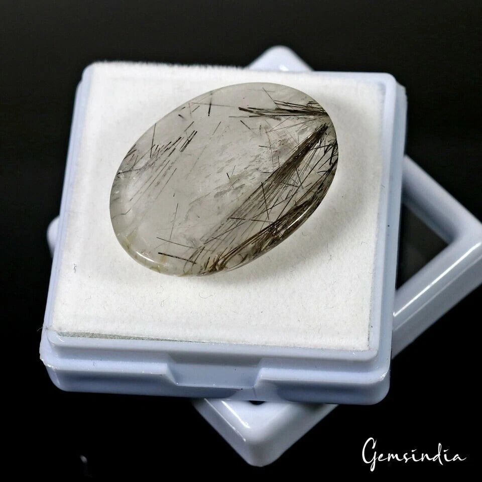 37.90 Cts Natural Untreated Tourmaline Rutile Quartz Oval Cab Loose Gem For Ring