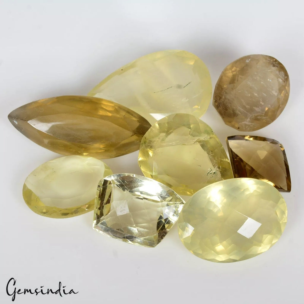 350 Ct/8 Pcs Natural Untreated Brazilian Lemon Quartz Citrine Mix Cut Loose Gems
