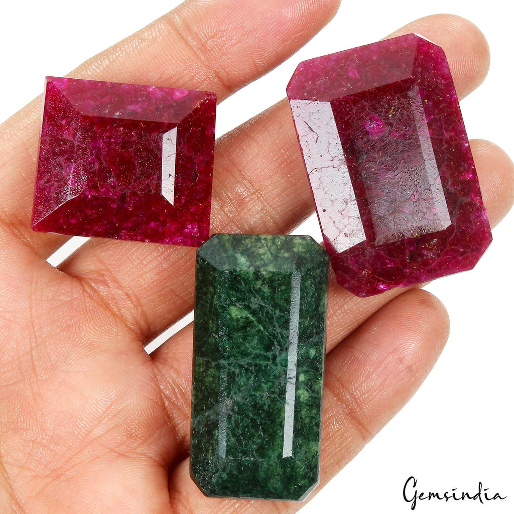 360 Ct Natural Red Beryl & Green Emerald Mix Cut Loose Huge Gems Lot 30-43mm