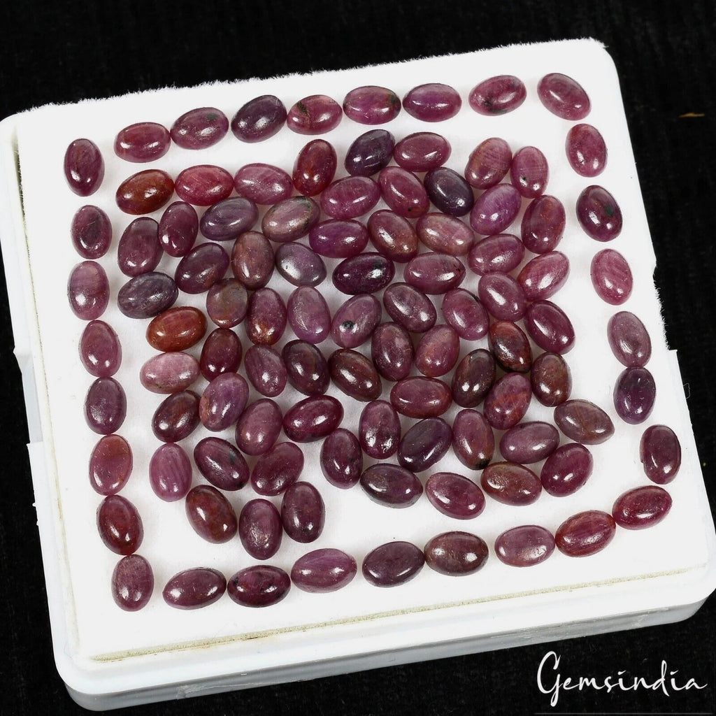 Certified 68.40 Cts/100 Pcs Natural Untreated Red Ruby Oval Cab Gems For Jewelry