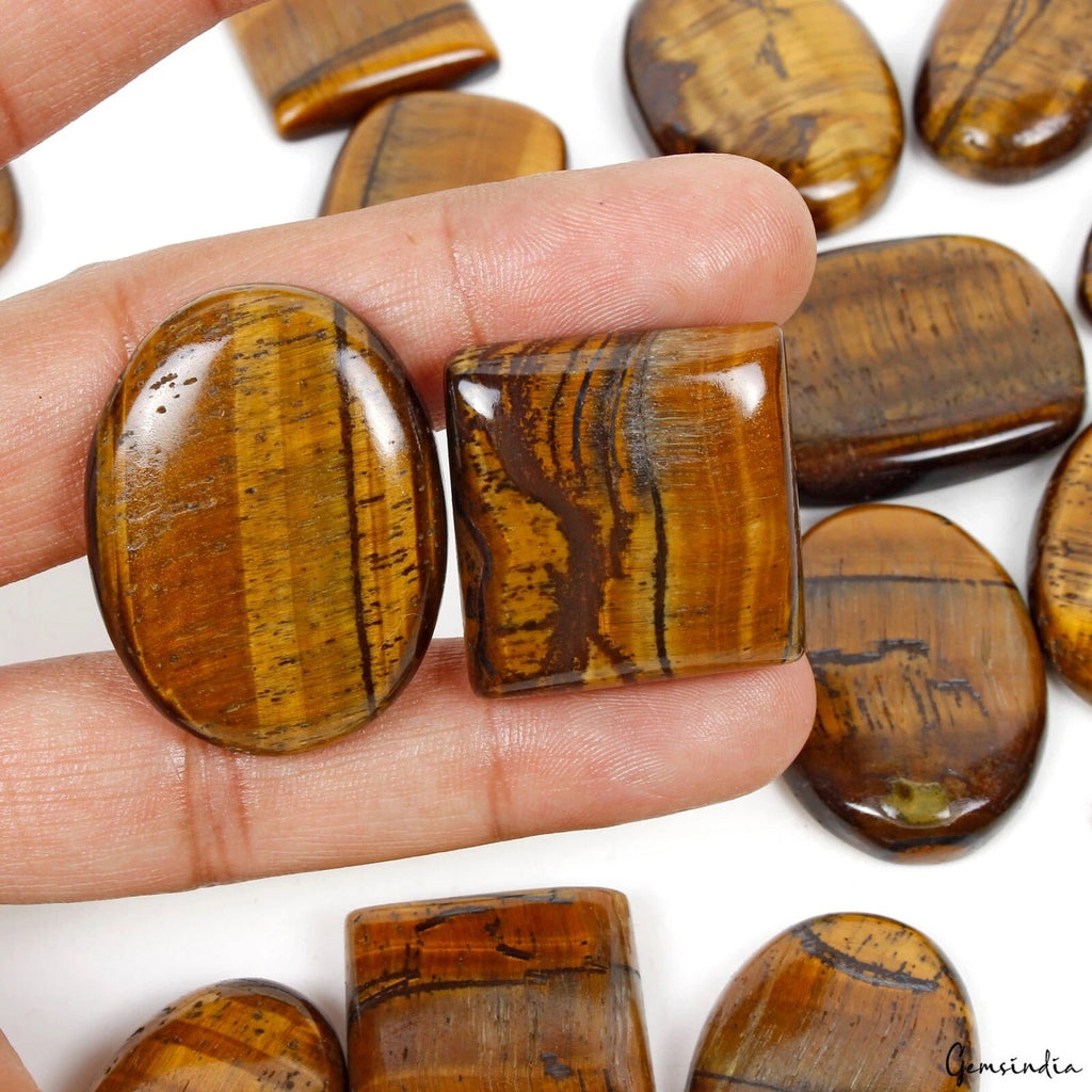 1000 Cts/16 Pcs Natural Untreated Brown Tiger Eye Mixed Cab Loose Wholesale Gems
