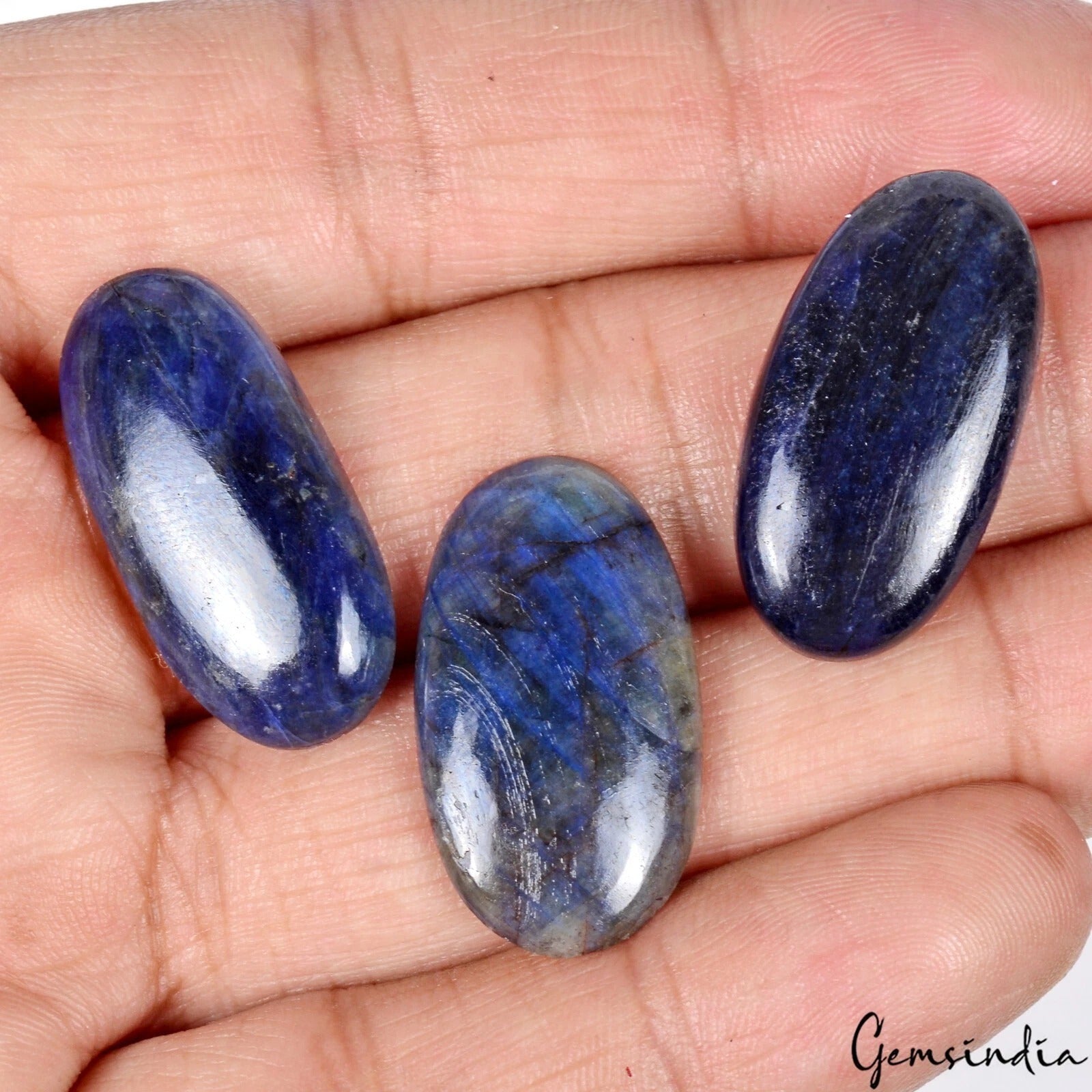 Certified 73 Cts/3 Pcs Natural Blue Sapphire Oval Cab Loose Gems Lot For Jewelry