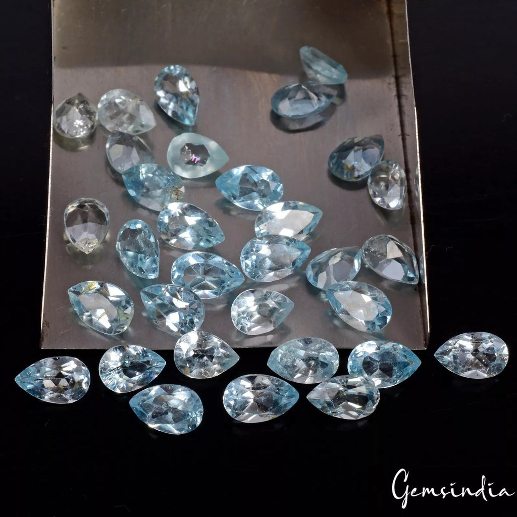 VVS 31 Pcs Natural Topaz Pear Cut Stunning Untreated Loose Gemstones Lot~7mm-8mm
