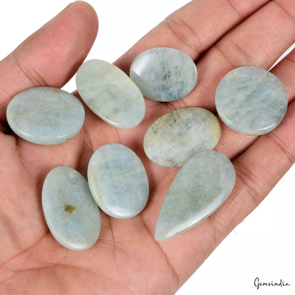 8 Pcs Natural Aquamarine Beryl 25mm-38mm Untreated Cabochon Certified Gemstones