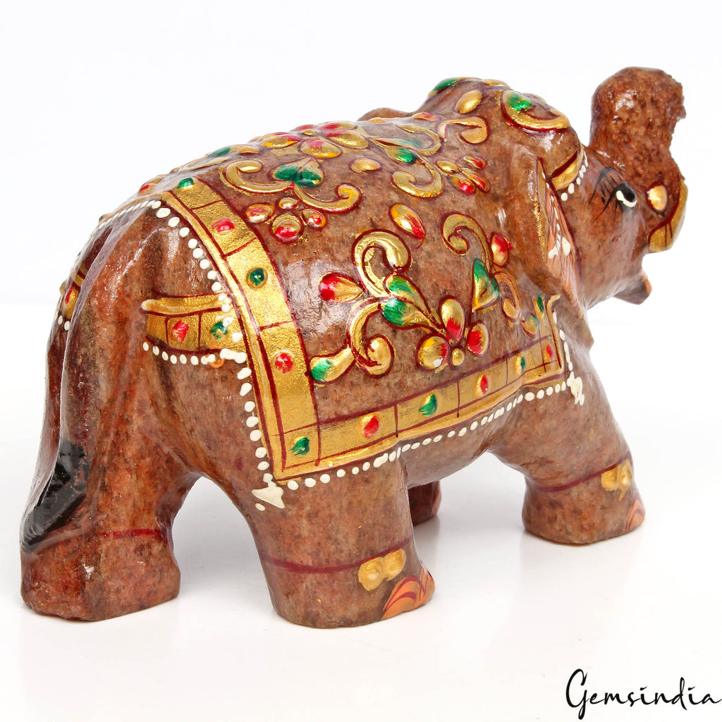 Aventurine Elephant Figurine, Brown — 111x65x53mm, 1840 Ct, India