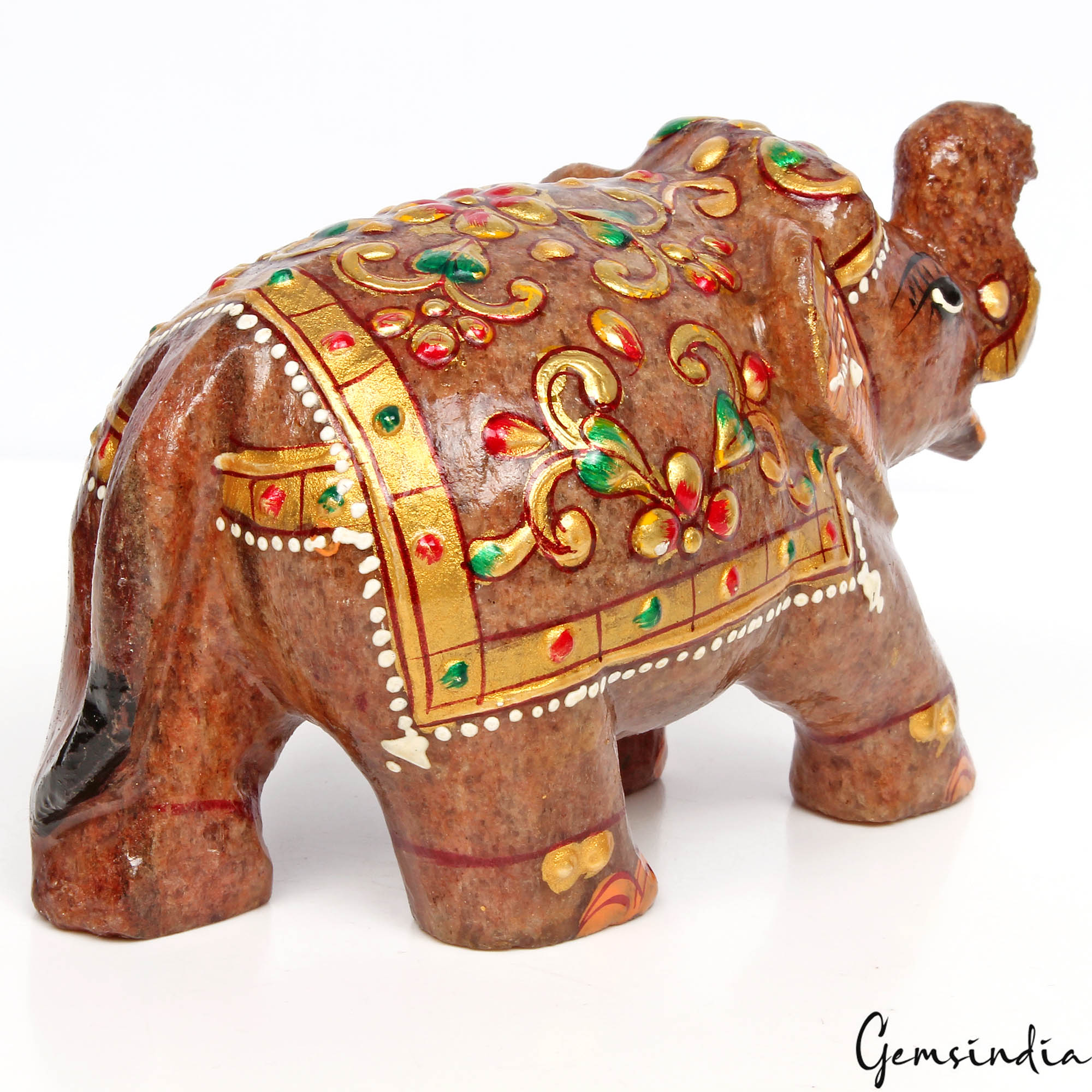 Aventurine Elephant Figurine, Brown — 111x65x53mm, 1840 Ct, India