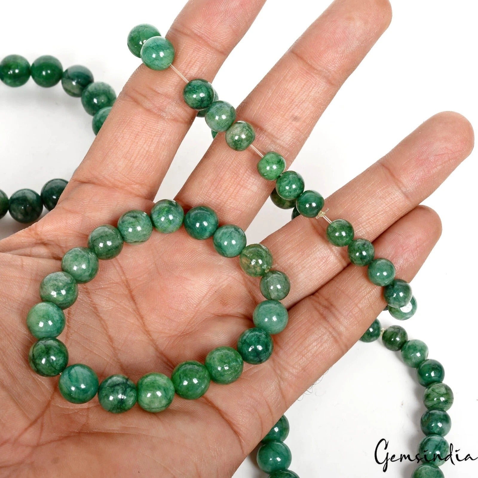 4 Pcs Set Natural Green Emerald Rondelle Cab Beaded Stretchable Bracelet~6 Inch