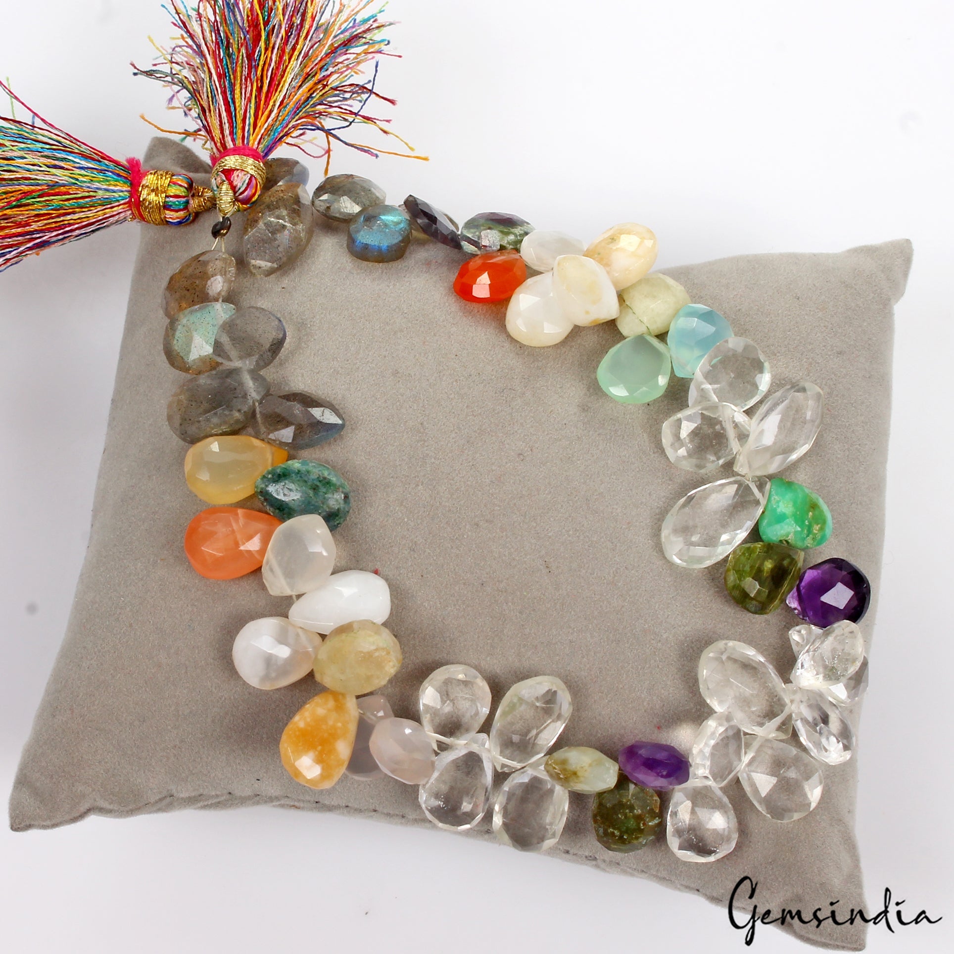 Natural Multi Gemstones/Multi Color Pear Cut Loose Beads/Briolettes Strand 9"