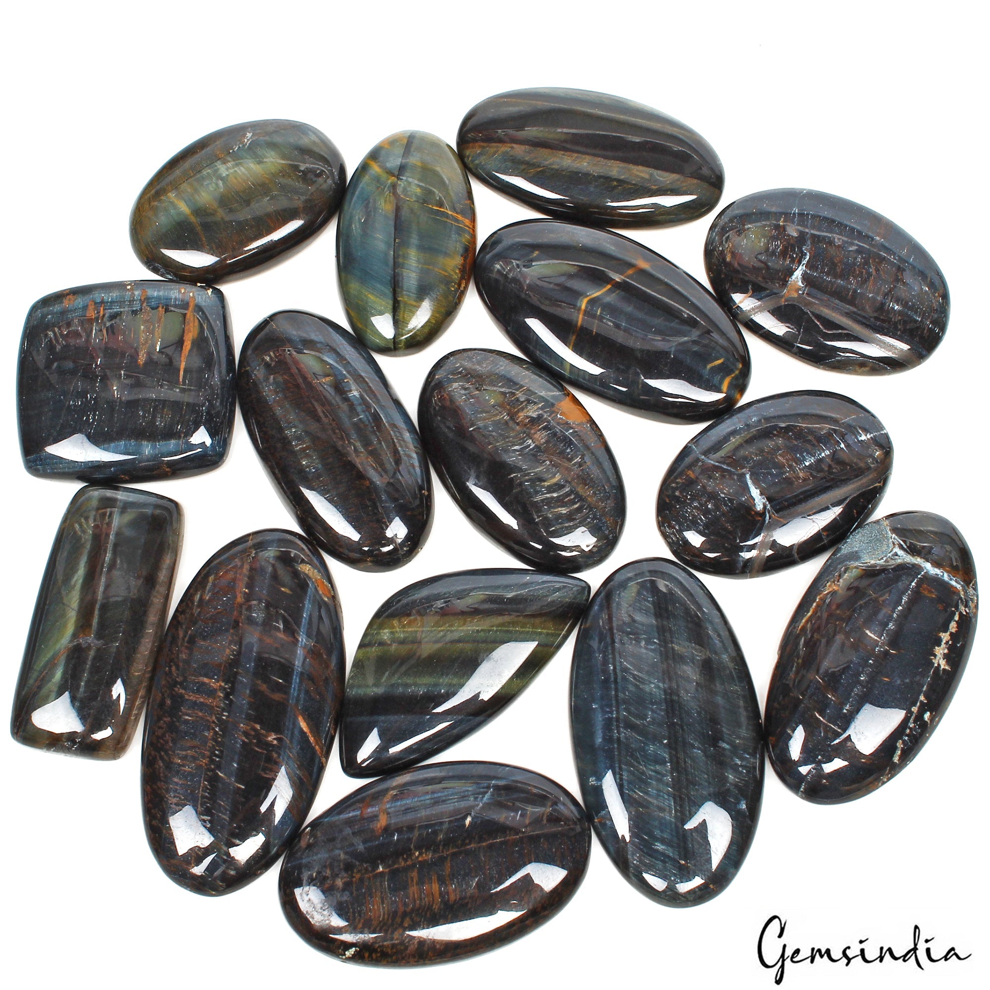 720 Ct/15 Pcs Natural Untreated Silky Tiger Eye Mix Cab Loose Wholesale Gems Lot