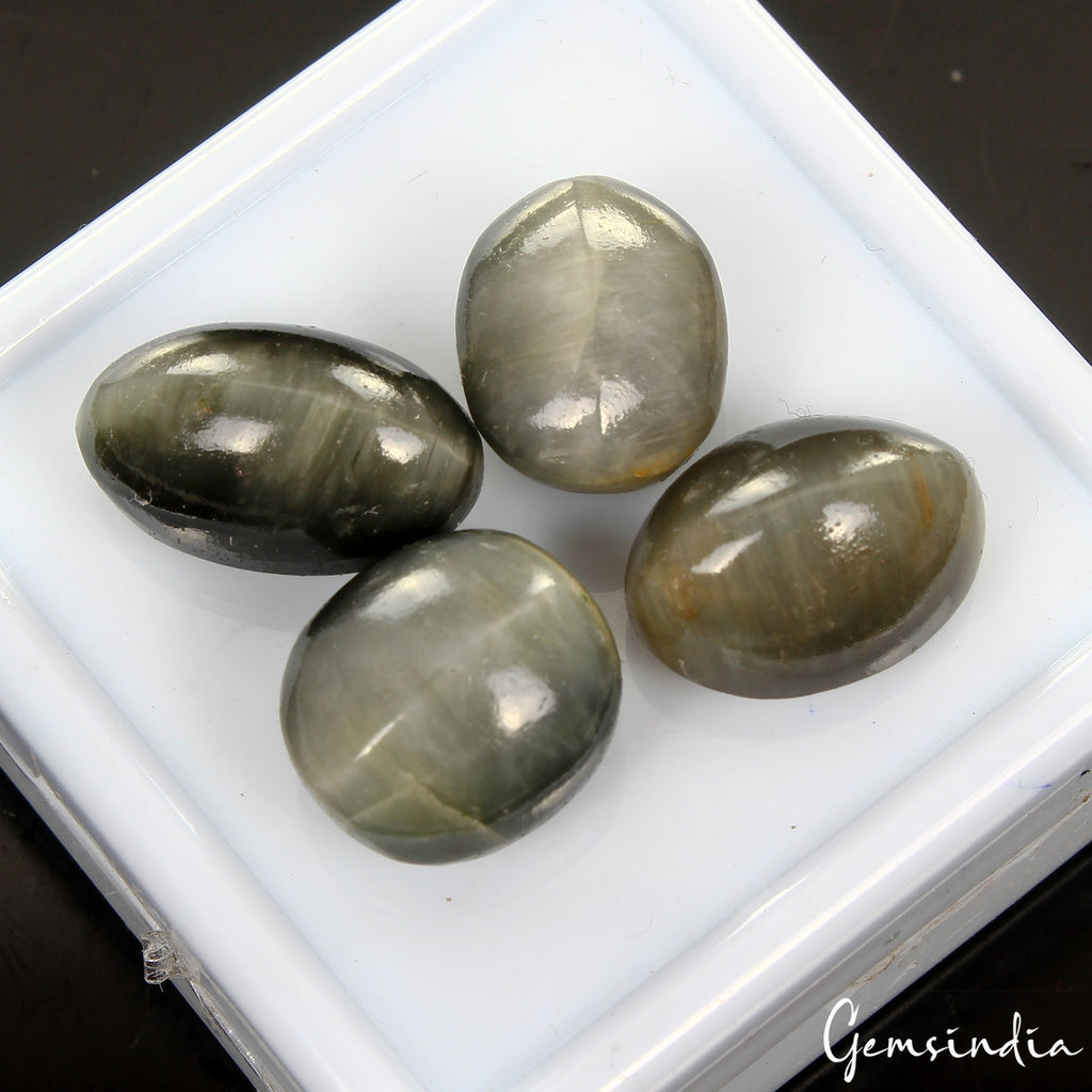 37.80 Cts Natural Chrysoberyl Green Cats Eye Oval Cabochon Loose Gemstones~ 4 Pc