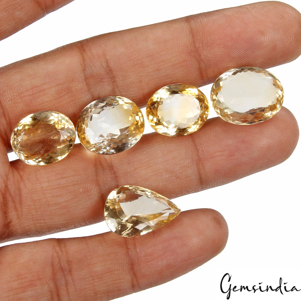 63.50 Ct 5pc Lot 15-18mm VVS Oval Pear Natural Yellow Citrine - Brazil, Gemstone