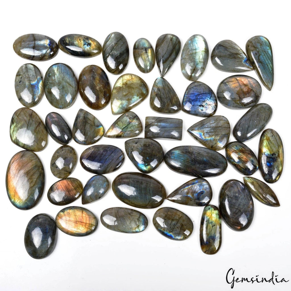 1500 Ct Natural Yellow Blue Shine Labradorite Mix Cabochon Loose Gems Lot 40 Pcs