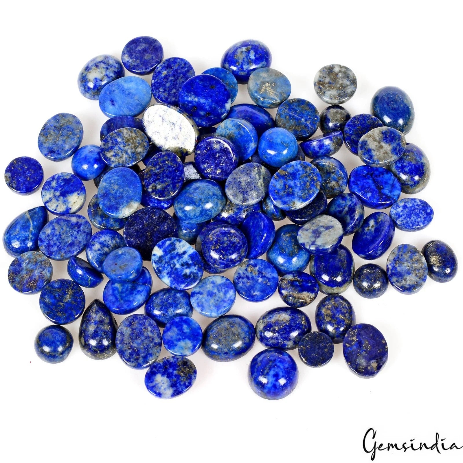 Lapis Lazuli Lot, Cabochon, Color Enhanced, Blue — 84 Pieces, 6mm to 13mm, 300 Ct, Afghanistan