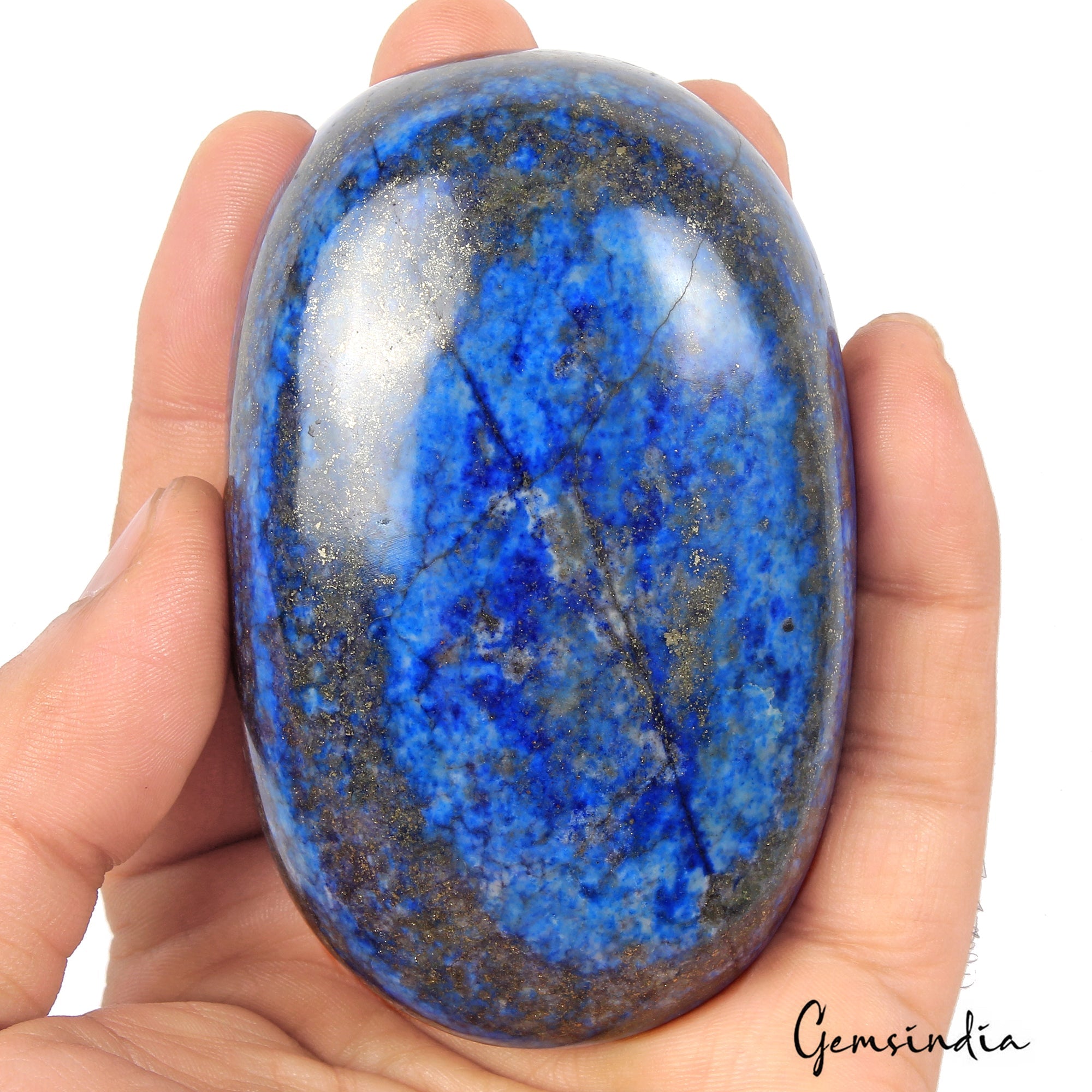 1400 Ct Natural Blue Lapis Lazuli With Gold Flix Oval Cab Earth Mined Loose Gems