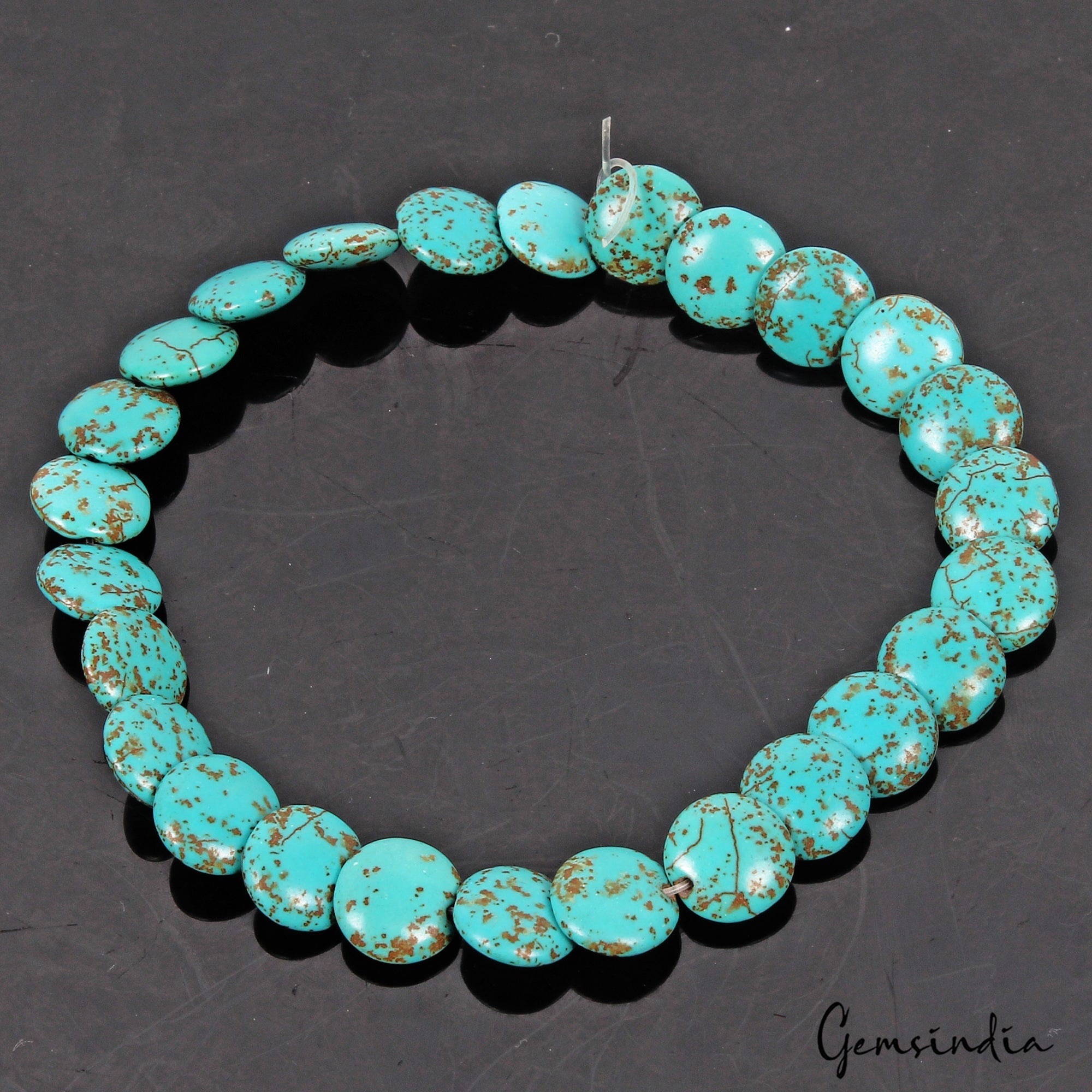 86.50 Cts/26 Pcs Blue Chinese Round Cab Side Drilled Beaded Strand 10 Inch Gems