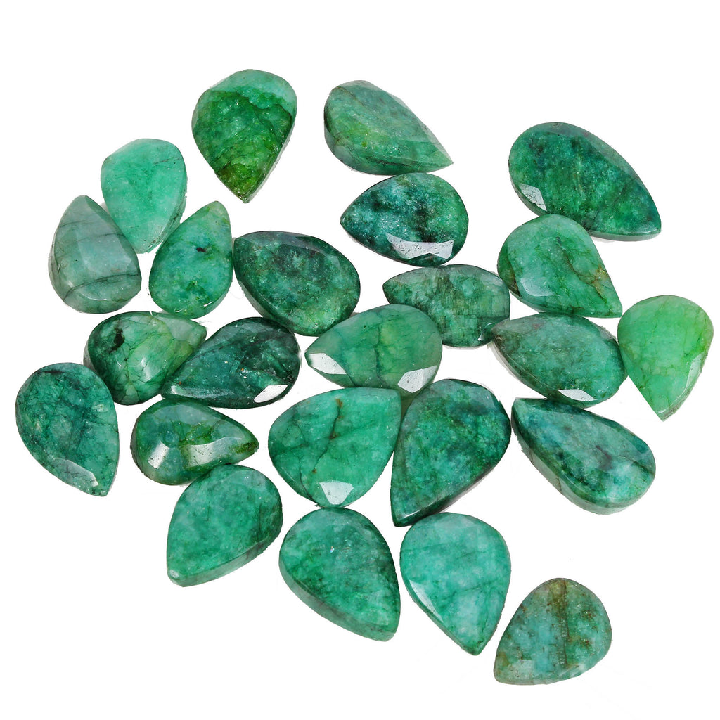 370 Cts/24 Pcs Natural Brazilian Green Emerald Pear Cut Loose Gems For Jewelry