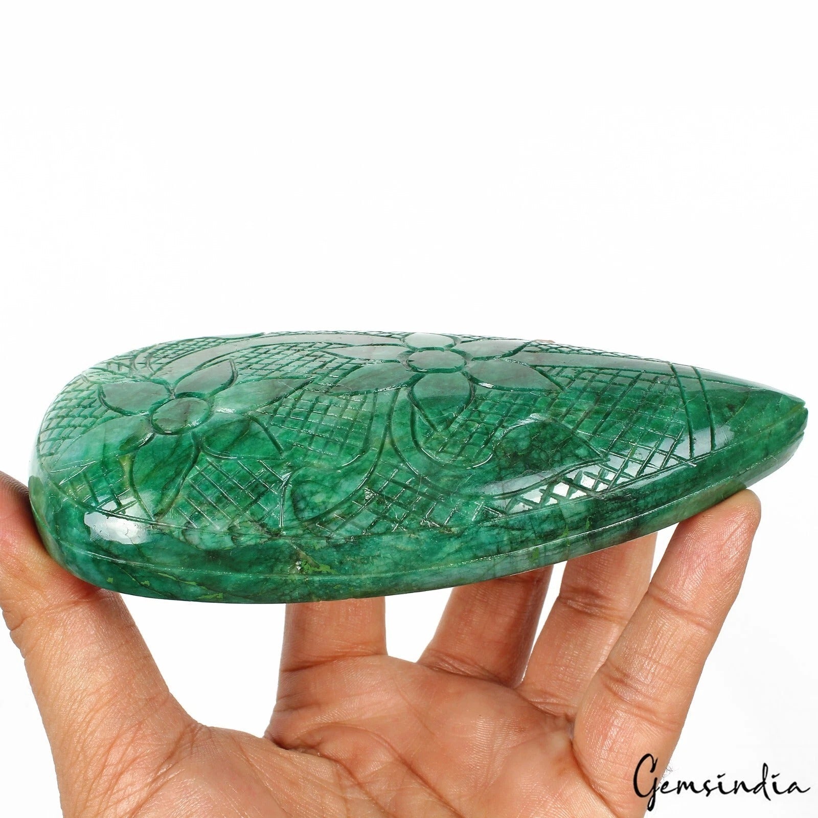 2100 Cts Natural Brazilian Green Emerald Pear Carved Huge Loose Earth Mined Gem