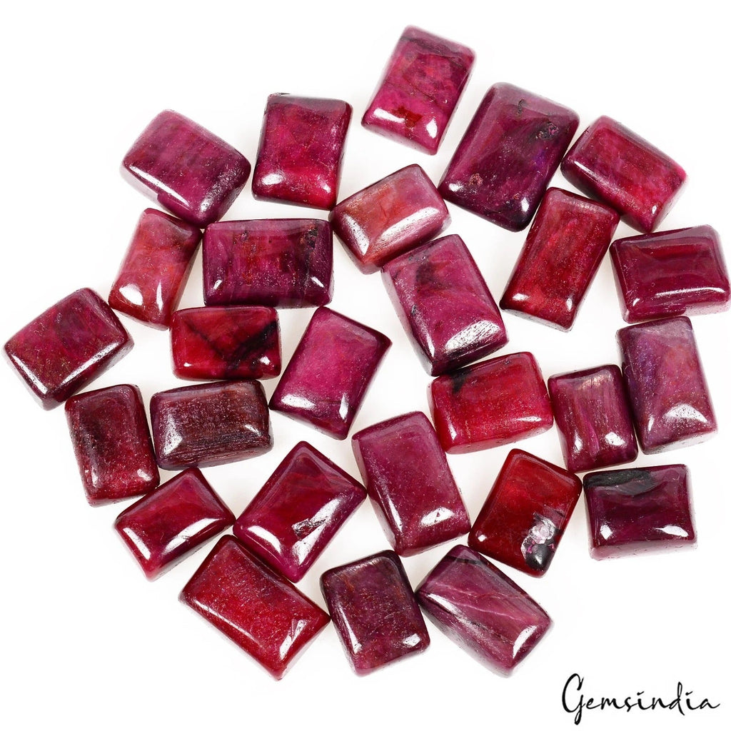 360 Cts/27 Pcs Natural Red Ruby Rectangular Cab 11-16mm Loose Gems Lot For Rings