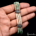 85. Ct Natural Emerald Pearl Round Beaded Oxidised Silver Handmade Bracelet 7.5”
