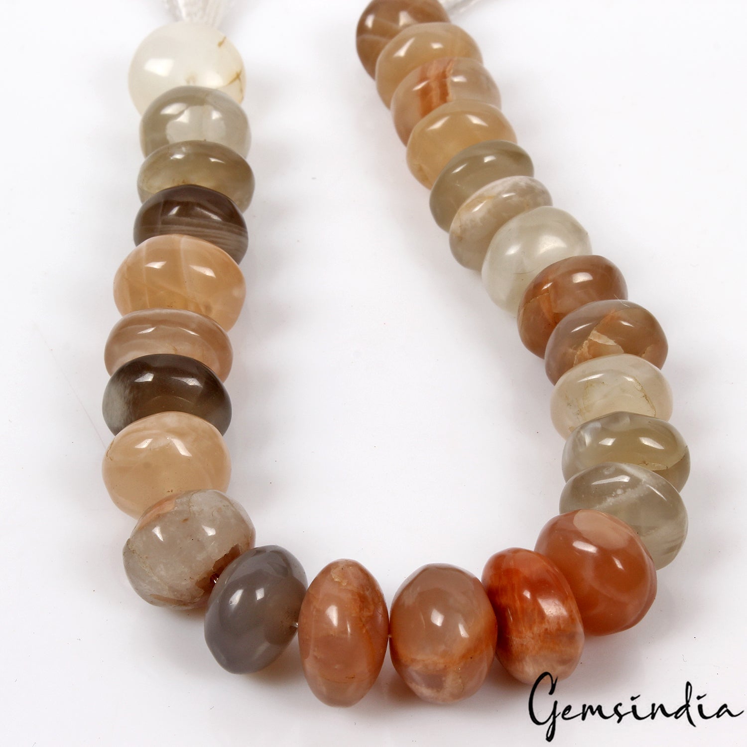 Moonstone Gemstone Beads Natural 9” Strand Smooth Rondel Brown Gray White Earth