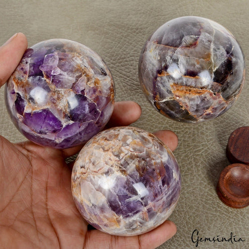 1.35Kg/3 Pcs Natural Untreated Amethyst Crystal Healing Minerals Huge Gem Sphere