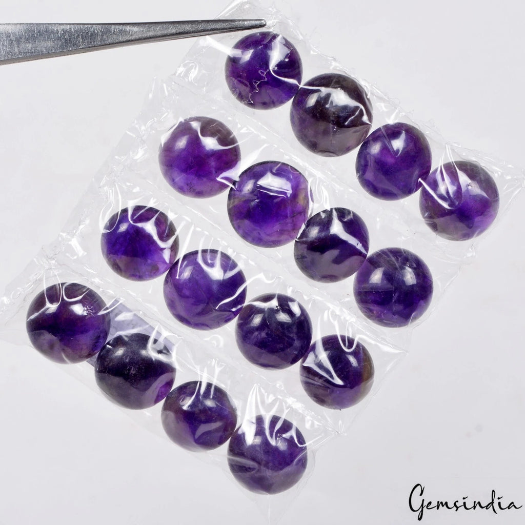 Amethyst Lot, Cabochon, Untreated, Purple — 16 Pieces, 13mm, 185.20 Ct, Madagascar