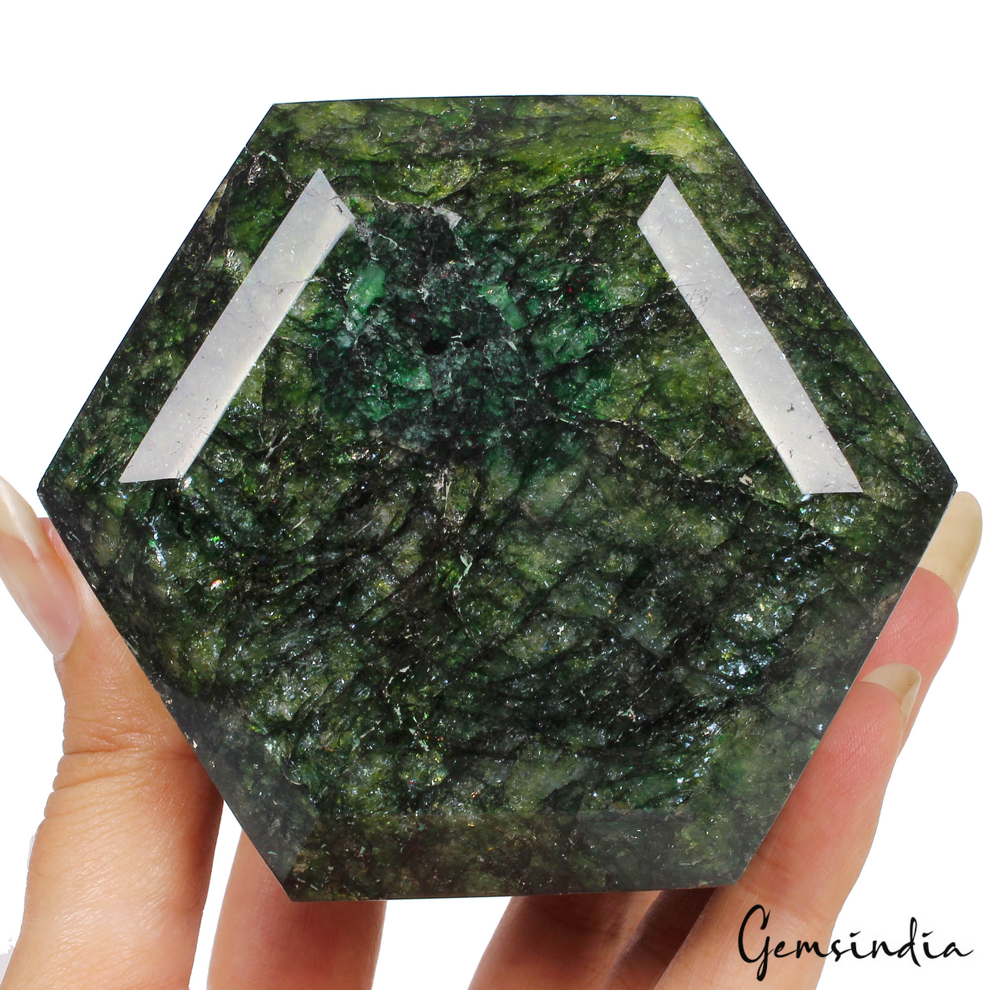 750 Gram Natural Green Emerald Earth Mined Hexagon Cut Huge Brazil Gemstone NM