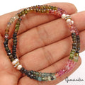 45.60 Cts Natural Multi Color Tourmaline Pearl Round Beaded Stretchable Bracelet