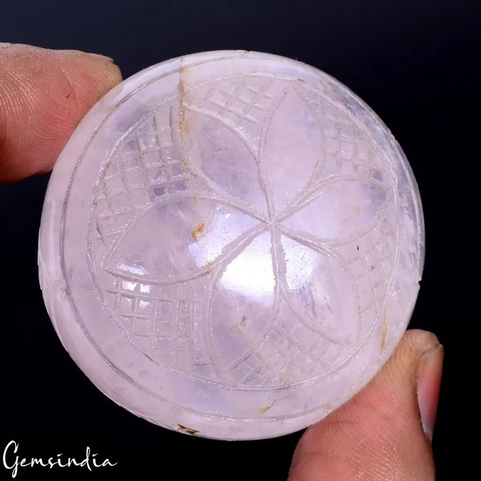 Rose Quartz Carving, Round Carved Color Pink, Untreated — 47x24 mm, 415 Ct, Madagascar