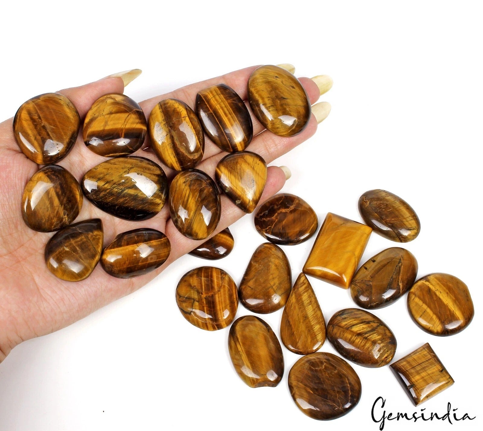 Tiger Eye Lot, Cabochon, Oval, Pear, Rectangular Round & Fancy Cabochon Orign : Madag, Untreated — 24 Pieces, 20mm to 37mm, 980 Ct, Madagascar