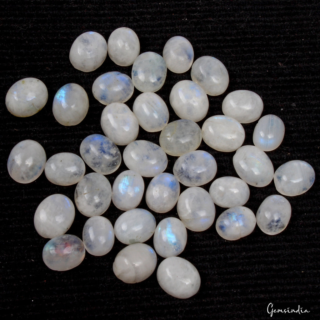35 Pcs Natural Moonstone 10mm-12mm Oval Blue Shines Cabochon Loose Gemstones Lot