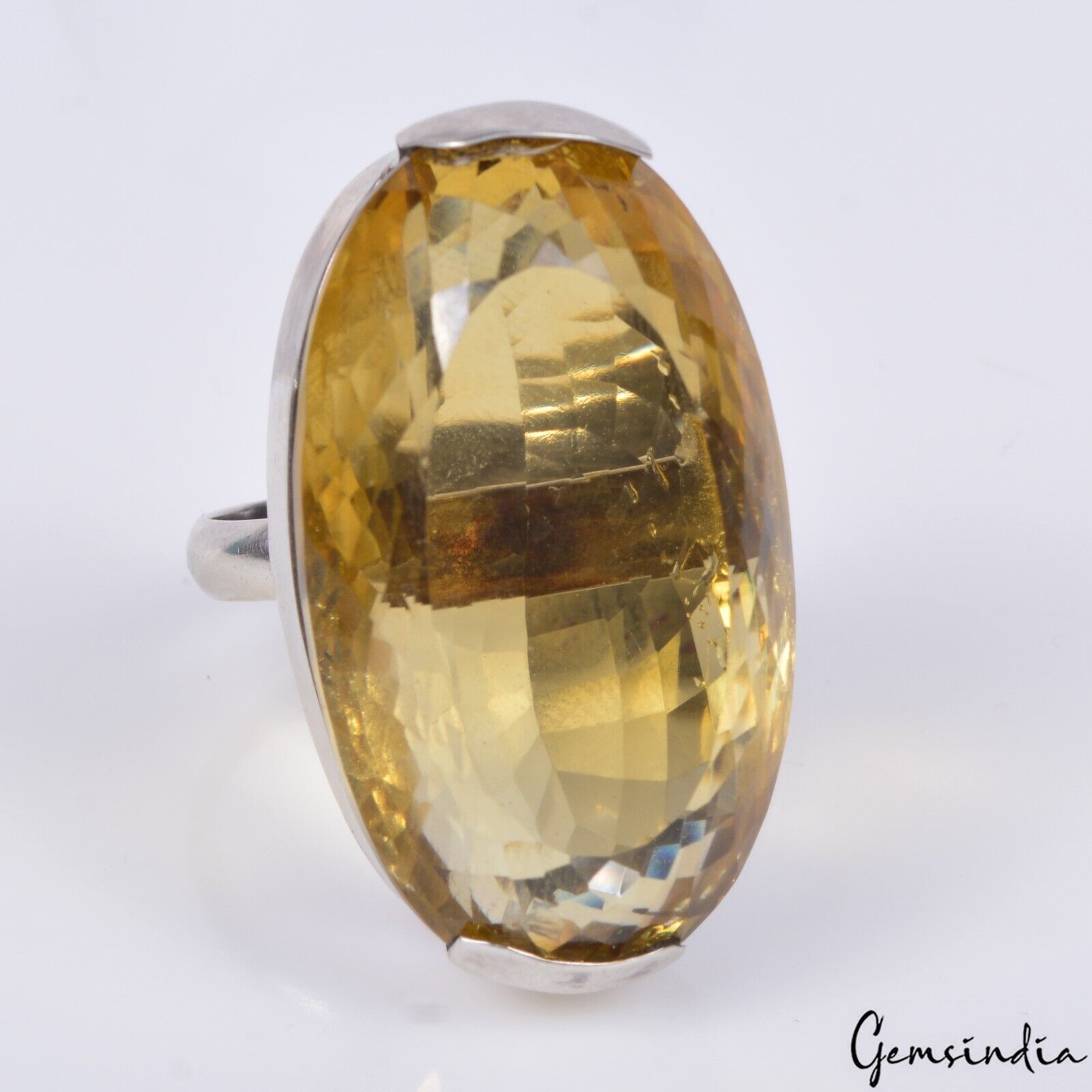 20.45 Gm Natural Citrine Gem Handmade 925 Sterling Silver Jewelry Ring For Women