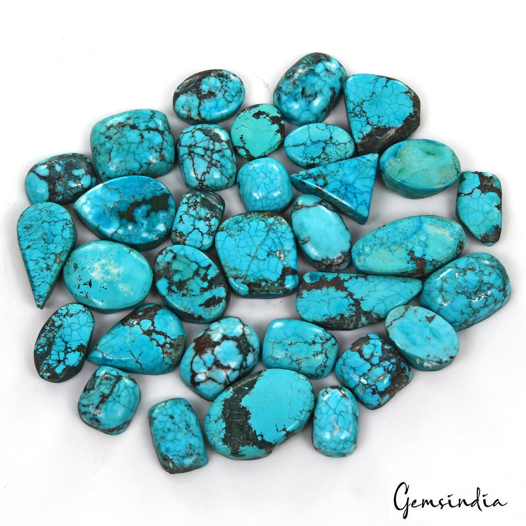 420 Cts/32 Pcs Natural Blue Spiderweb USA Turquoise Mix Cab Loose Gemstones Lot