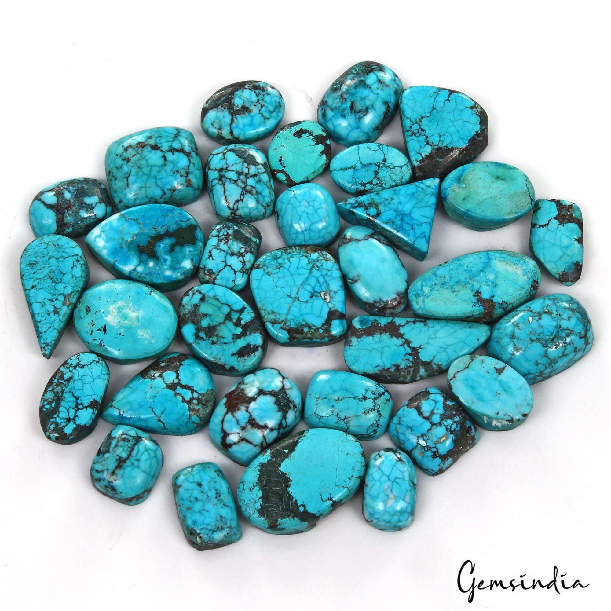 420 Cts/32 Pcs Natural Blue Spiderweb USA Turquoise Mix Cab Loose Gemstones Lot
