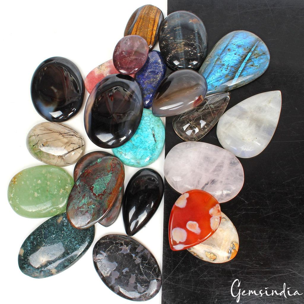 1120 Ct Natural 22 Pcs Untreated 26mm-52mm Loose Cabochon Assorted Gemstones Lot