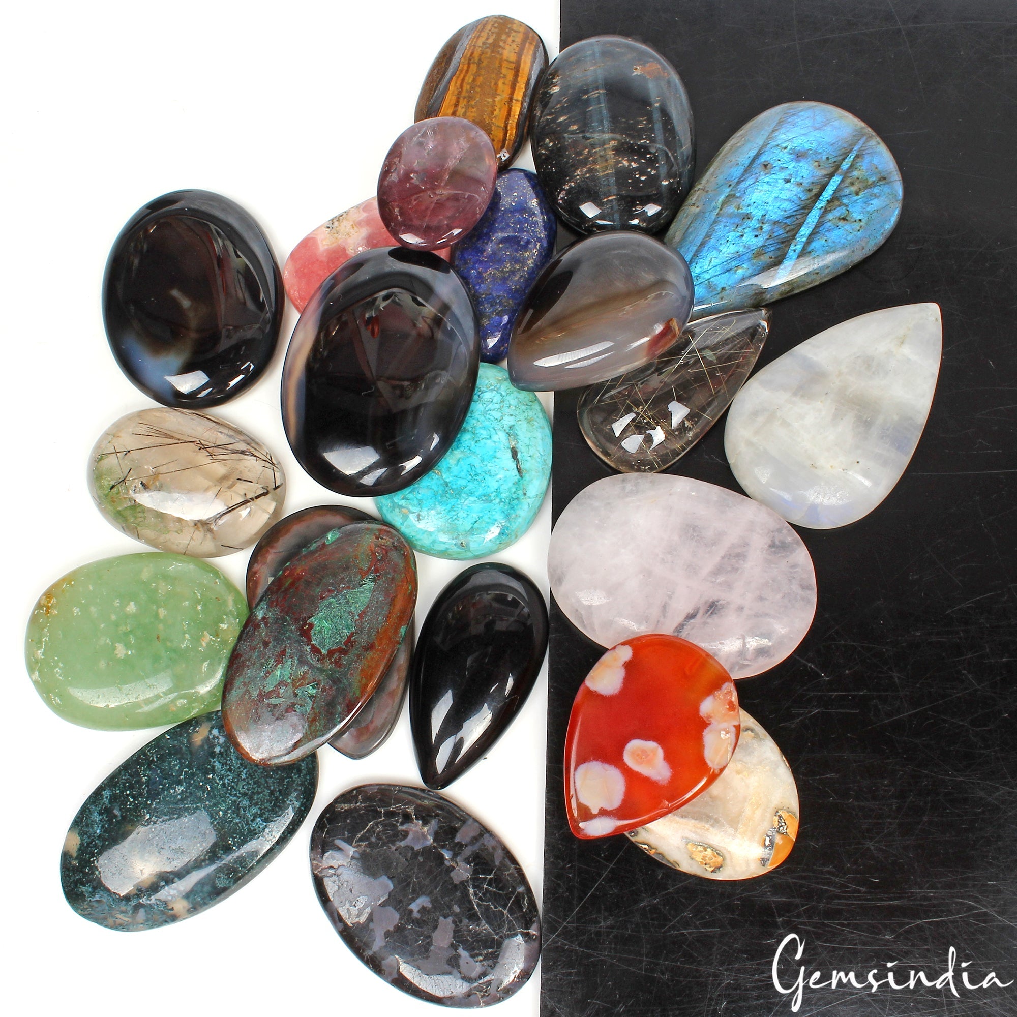 1120 Ct Natural 22 Pcs Untreated 26mm-52mm Loose Cabochon Assorted Gemstones Lot