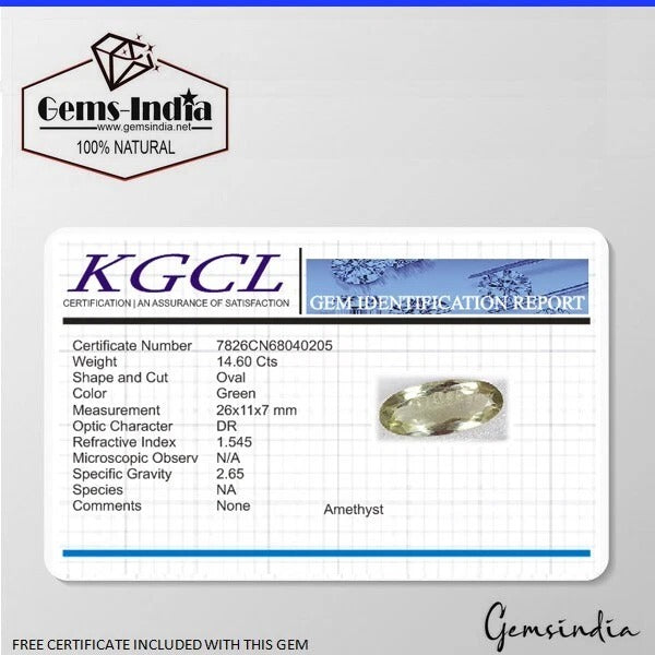 Amethyst Loose Gemstone, Untreated, Green — 26 x 11 x 7mm, 14.60 Ct