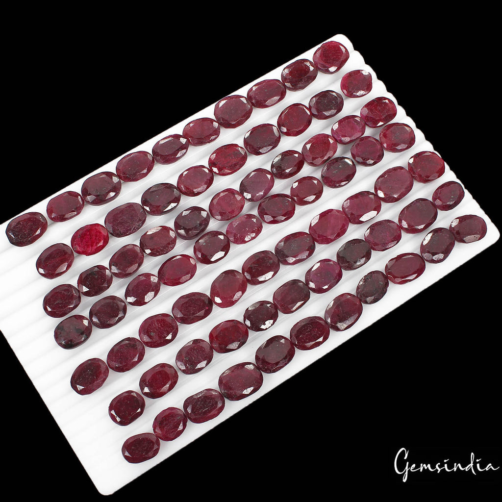 Ruby Lot, Loose Gemstone, Color Enhanced, Dark Red — 75 Pieces, 15mm to 19mm, 1450 Ct, Madagascar