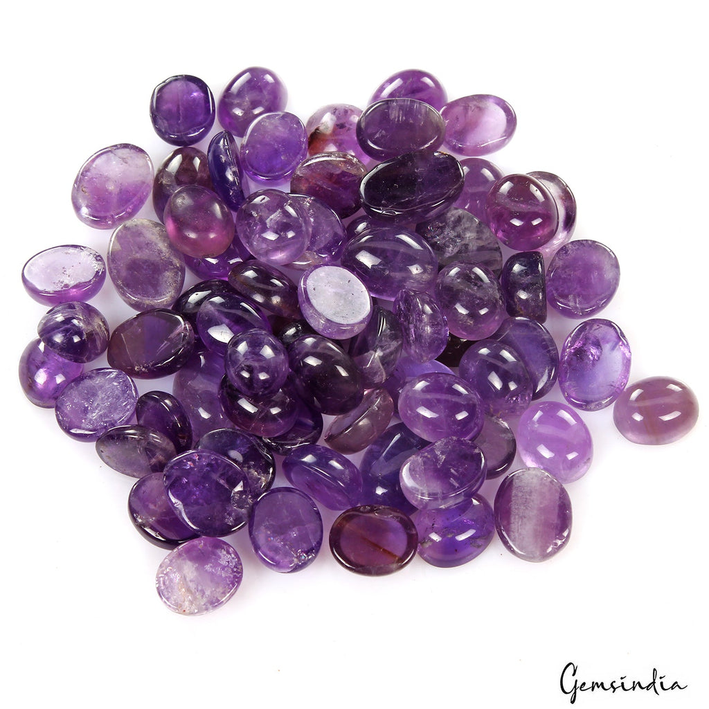 68 Pcs Natural Purple Amethyst 9mm-14mm Oval Cabochon Untreated Loose Gemstones